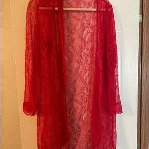 Red lace cardigan